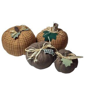 Cottagecore Thanksgiving Decor Calico Fabric Pumpkins 4 pieces Farmcore